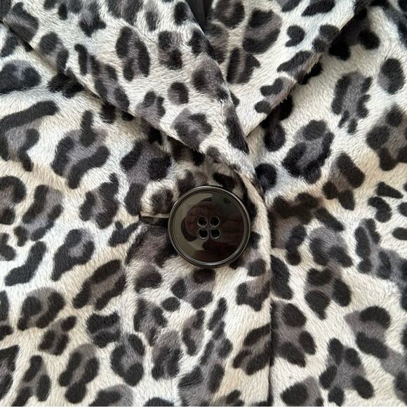 Halogen Jacket Black Gray Leopard Print Faux Fur Cropped Swing Blazer Medium - Picture 9 of 11